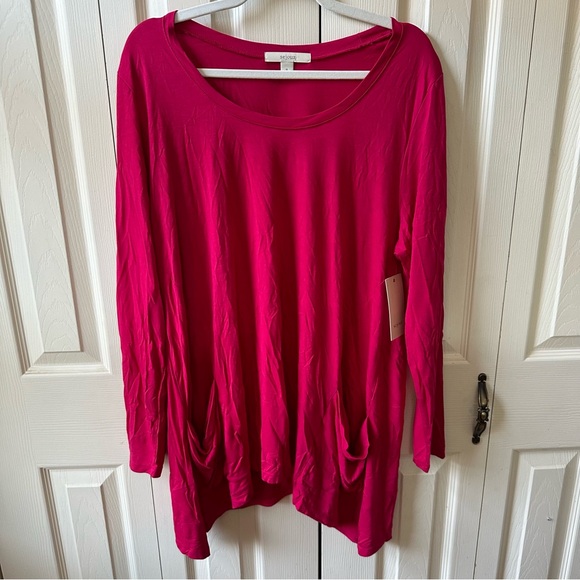 Sejour Tops - Sejour Long Sleeve Tunic Top with Pockets Vibrant Pink Womens Size 1X